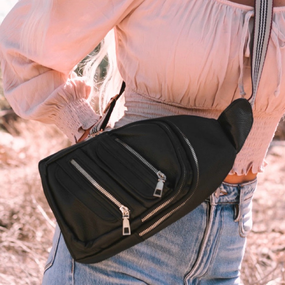 Stylish Black Belt Bag with Zipper Details